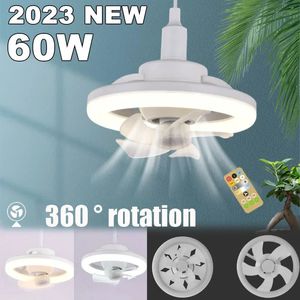 60W Tavan Fanı E27 LED Işık ve Uzaktan Kumanda 360 ° Döndürme Soğutma Elektrikli Fan Işık Kolye İç Mekan Dekorasyonu için Kullanılır240513