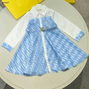 Vestido de garotas de primeira linha Fake de duas peças Design vestidos de criança Tamanho 110-160 Designer de designer de bebê Decoração de cinto de teddler Dec10 Dec10