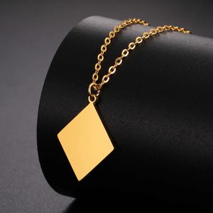Minimalistyczny geometryczny wisiorek ze stali nierdzewnej szyi dla kobiet elegancka romb łańcucha biżuterii walentynki