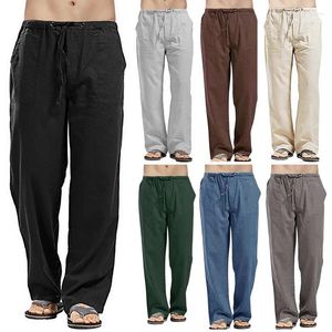 Men's Pants Cotton Linen Casual Long Summer Loose Straight Leg Pant Oversized Streetwear Solid Color Drawstring Trousers S-5XL