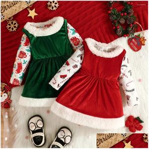 Girls Dresses Girl Baby Long Sleeve Christmas Winter Warm Princess Costume Kids Cartoon Romper Veet P Childrens Dress Drop Delivery Ma Dhrij