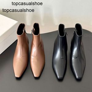 Toteme ayak bileği fermuar düşük topuklu deri bot botları moda botları kadın lüks tasarımcı ayakkabı fabrika ayakkabı
