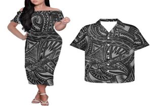 Vestidos casuais Hycool Polynesian Silver Tribal for Women Party Tattoos Print Plus Size Casy Couple Dress Dress Matching Men S8777934