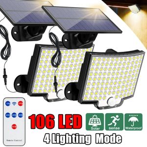 106 LED Solar Motion Light Outdoor Oddzielny panel Solar Flood Lights 4 Tryby robocze do garażu ogrodowego Wodoodporne światła ścienne