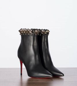 علامات تجارية فاخرة امرأة مصممة حذاء الكاحل أحذية عالية الكعب حذاء حذاء رفيع الكعب الأسود منصة جلدية أصلية كعب مع box6147553