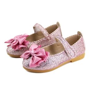 Flickor läderskor för småbarn barn stora barn lägenheter glitter med bow-knot prinsessa söta bling klänningskor för dansfest 240520