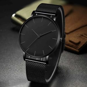 Wristwatches 2023 Minimalist Mens Fashion Ultra Thin Watch Simple Mens Business Stainless Steel Mesh with Quartz Watch Casual Mens WatchL2304