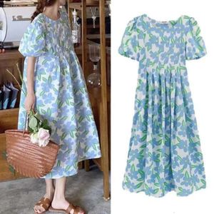 Ny liten färsk koreansk lös tidvattnet Moder French Modernity Printing Doll Dress Summer Outing L2405