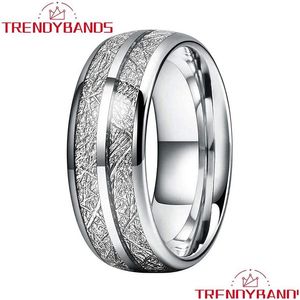 Band Rings 8mm Wedding Tungsten Engagement for Men Kvinnor Kupoled Meteorite Inlay Comfort Fit 231218 Drop Leverans smycken Ring DHBFM