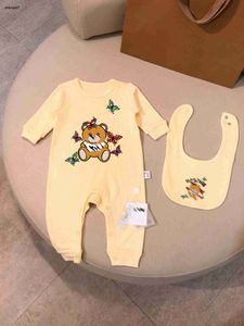 Top Baby Jumpsuits Noworodka Bodysuit Bodysiut Dwuczęściowy zestaw rozmiar 52-90 Śliczne lalki niedźwiedzie o drukowaniu kombinezonu i szalika Oct25