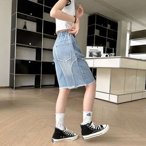 Sommar tonåringar flickor blå shorts barn tunna kläder förlorar denim kvartal byxor koreanska barn avslappnade korta jeans 4 6 8 10 12 14