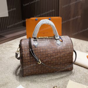 Дизайнер Speedys 25 30 35 Высококачественная шахматная сумка модная наружная сумочка на молнии