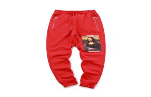 Cor preta vermelha mona lisa quinta coleção mona lisa zíper lateral casual sortpants homens calças de corrida de hiphop calças de moletom7490537