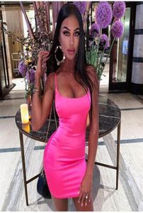 Stretch Mini Satin Sexy Straps Slim Fit Bodycon Party women drs Neon Pink Summer Dreses Dual-layered bodysuit size drs LYQ4188132254