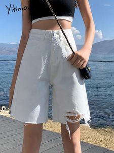 Kvinnors jeans vita rippade korta kvinnor 2024 Summer Tassel Korean Fashion High midja rakt vintage streetwear denimshorts