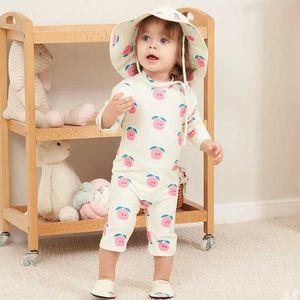 One-Pieces Baby girl swimsuit long sleeved integrated childrens swimsuit cartoon dinosaur Rush Guard baby shower set Korean set d240521