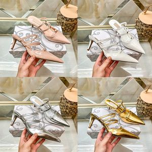 Med ruta 2024 Designer High Heels Women Dress Shoes Luxury Sandals Kitten Platform Black White Silver Leather Rivet Peep-Toes Gold 6 8cm Wedding Career Shoe 35-42