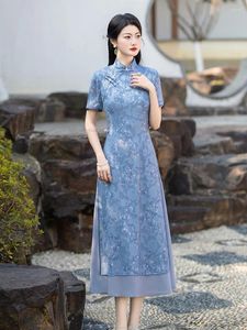Ethnic Clothing Summer Dress Cheongsam Chinese Style Long Temperament Aodai China Daily Robe Vietnam Qipao Floral Ao Dai