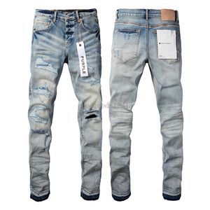 Herr jeans lyx varumärke lila man svart hög gata målar graffiti mönster skadade rippade magra byxor denim byxor