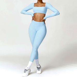 Lu Yoga Align Yoga Set 2PCS Women Gym long Sleeve Seamless Sportswear Workout Clothes Athletic Wear egging iess Bra Crop Top Sports Suits