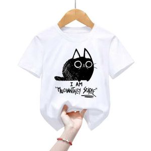 T-shirts Meowntally estável Kids T-shirts Animal Black Cat meninas meninos tshirts