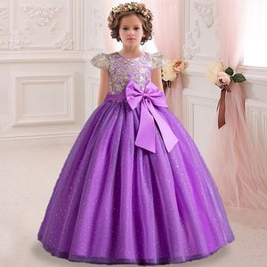 Vestido de princesa de lantejoulas de lantejoulas de meninas de 5 a 14 anos de idade, vestido de malha bordado com vestido de noiva da pista da pista longa 240521