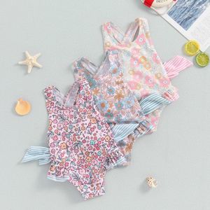 Piecesne 1-6y Toddler Girl Swimsuit Floral Stampa senza maniche da bagno a U-gigante