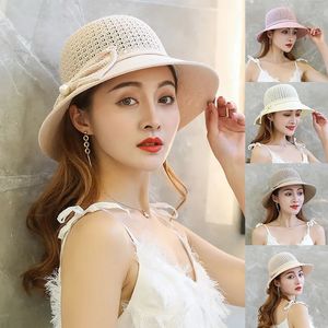 Summer Bowknot Ribbon Outdoor Sun Hats Girls Wide Brim Straw Hat Ladies Panama Caps Protection For Women 240515