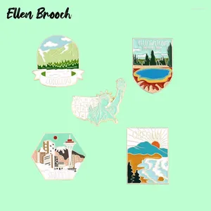 Brooches US States Enamel Pins Statue Of Famous Building Natural Landscape Brooch Lapel Badge Jewelry Gift For Friends