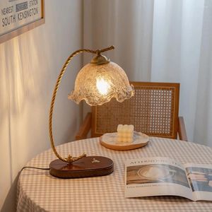 Table Lamps French Japanese Flower Wood Glass Led Bulb E27 Lamp Bedside Mood Light Decoration Bedroom Fixture Living Room Home