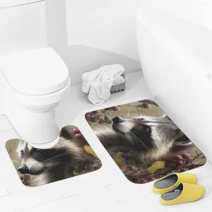 Badmatten Badezimmer Teppiche Sets 2-Stück-Tiere am Baum saugfähig U-förmige Kontur-Toilettenteppiche