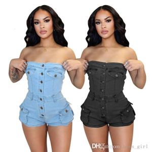 Women Jumpsuits Designer 2024 Ny Summer Denim Rompers Strapless Elastic Jumpsuit Shorts 2 färger