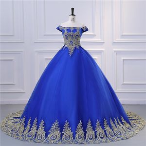 15 파티 3D 꽃 레이스 아플리케를위한 로얄 블루 오프 숄더 볼 가운 퀸 네라 드레스 튤 코트 기차 공식 생일 공주 가운