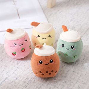 3PCS Kwaii Cartoon Chain Plush Toy Doll Bag Keychains Cute Expression Milk Tea Cup 11 cm Key Pendant