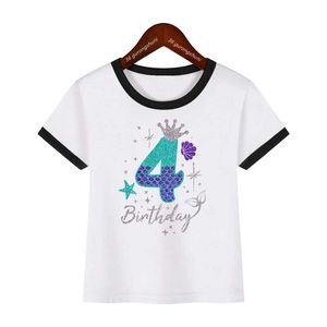 T-shirts 3th/4th/5th/6th Birthday Gift For Girls Tshirt Mermaid Princess Crown T Shirt Harajuku Kawaii Kids Clothes Summer Tops Tee Y240521