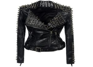 Women Studded Stitching Motorcycle Leather Jackets Women039s Long Sleeved Rock Fashion Personality Leather Jackets Outwear5551613