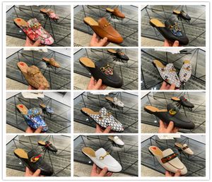 2021 Designer luxury Women Summer Lace Velvet Slippers Genuine Leather Mules Loafers Flats With Bees Snake Pattern4665730