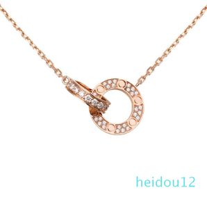 Designer halsband med skruv diamant dubbel cirkel kärlek halsband för flickvän vit guld ros hänge rostfritt stål fest gåva trendig