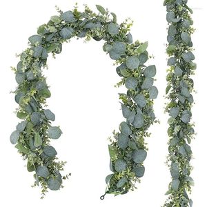 Decorative Flowers 2 Pack 5.5Ft Artificial Eucalyptus Garland Spring Fake Greenery Hanging Plants For Wedding Home