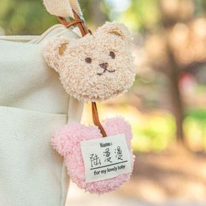 3PCS Cute Plush Bear Keychain Cartoon Animal Shaped Kindergarten Name Tag With Key Rings For Women Girl Kid Wallet Schoolbag Ornament