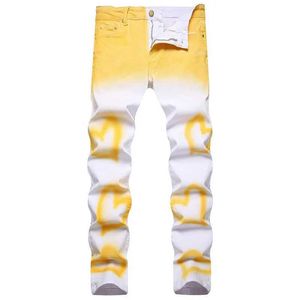 Herrbyxor 2023 Nya Sprmen White Jeans Mens Skinny Slim Straight Jeans Male Hip Hop Denim Casual Cotton Pants Vaqueros Hombre J240510