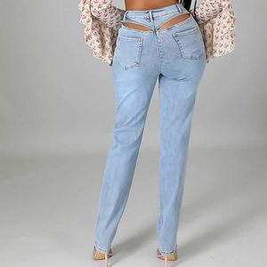 New ins net red back waist hollowed out Sexy Stretch Jeans for women