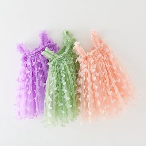 女の赤ちゃんのドレスキッズ服ファッションかわいい女の子蝶の花刺繍メッシュドレス夏の女の子かわいいビーチドレスふわふわしたキャミソールスカート卸売