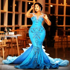 2024 Plus Size Aso Ebi Prom Dresses for Special Occasions With Detachable Train Illusion Long Sleeves Rhinestones Beaded Lace Birthday Dress Reception Gowns AM929