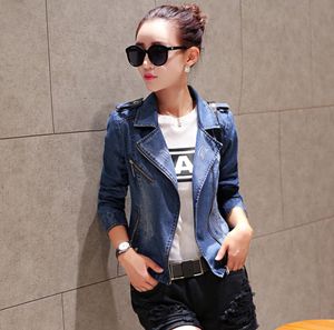 Spring Women Denim Jacket Woman Casual Slim Jean Jacket Lång ärm blixtlås denim Coat Outwear Blue Plus Size MXXL7532797