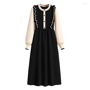 Casual Dresses Autumn Winter Elegant Sticked For Women 2024 Kvinnlig stor storlek 4xl A Line Slim Loose Black Ruffles Vestidos Robe