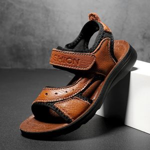 Fashion Children Boys Sandals PU Leather Casual Shoes Classic Flats Brown Summer Kids Rome 240516