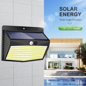 138LED Solar Light Outdoor waterproof for garden Powered Sunlight street wall light security lighting 3 mode