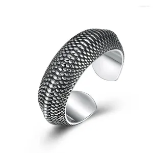 Rings de cluster Personalidade simples 925 anel de prata machos machos acessórios de dedo Retro Padrão de geometria Dragon escala para jóias de homens abertos