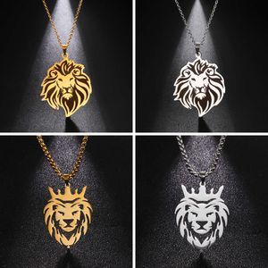 Rostfritt stål lejon kung halsband för pojkar djurhänge män s kedja choker mode halsband smycken gåvor